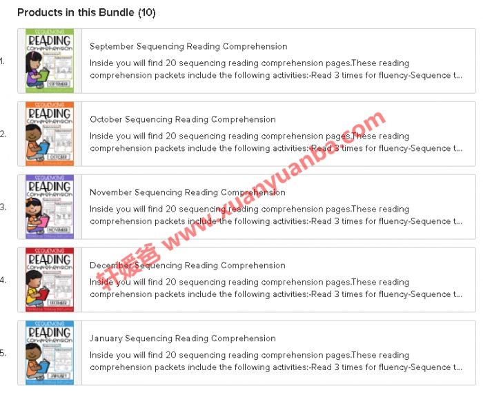 《Reading Comprehension 系列》英文阅读理解排序练习练习册10册初级阅读PDF 百度云网盘下载
