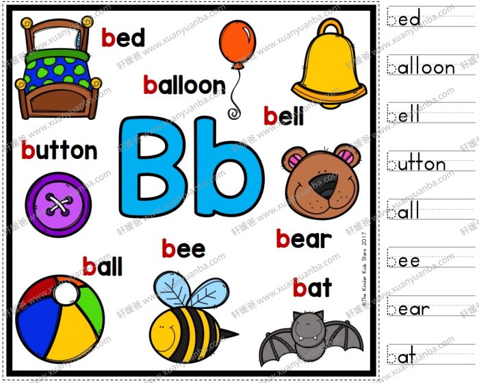 《Alphabet Anchor Chart 英文字母海报》ABC彩色单词描红黑白趣味涂色 PDF格式 百度网盘下载