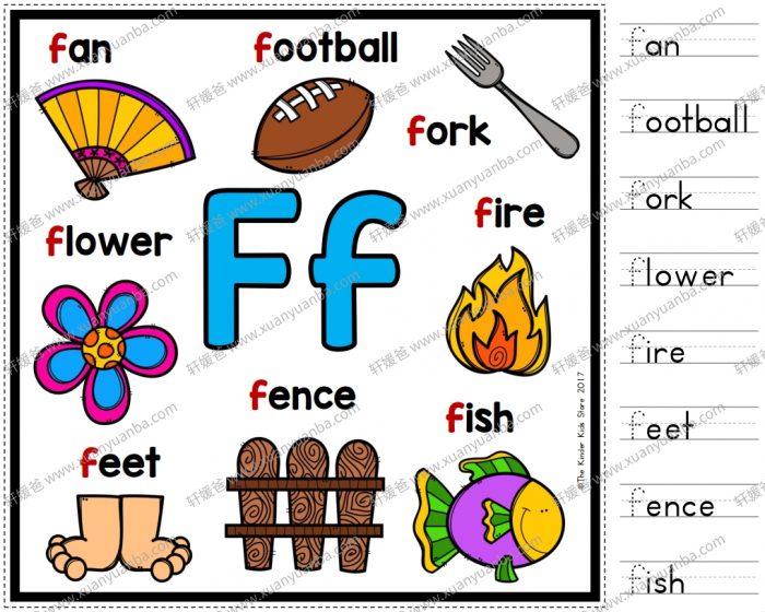 《Alphabet Anchor Chart 英文字母海报》ABC彩色单词描红黑白趣味涂色 PDF格式 百度网盘下载