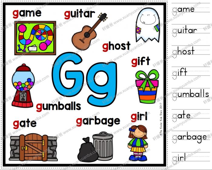 《Alphabet Anchor Chart 英文字母海报》ABC彩色单词描红黑白趣味涂色 PDF格式 百度网盘下载