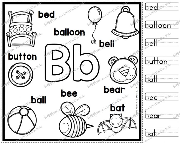 《Alphabet Anchor Chart 英文字母海报》ABC彩色单词描红黑白趣味涂色 PDF格式 百度网盘下载