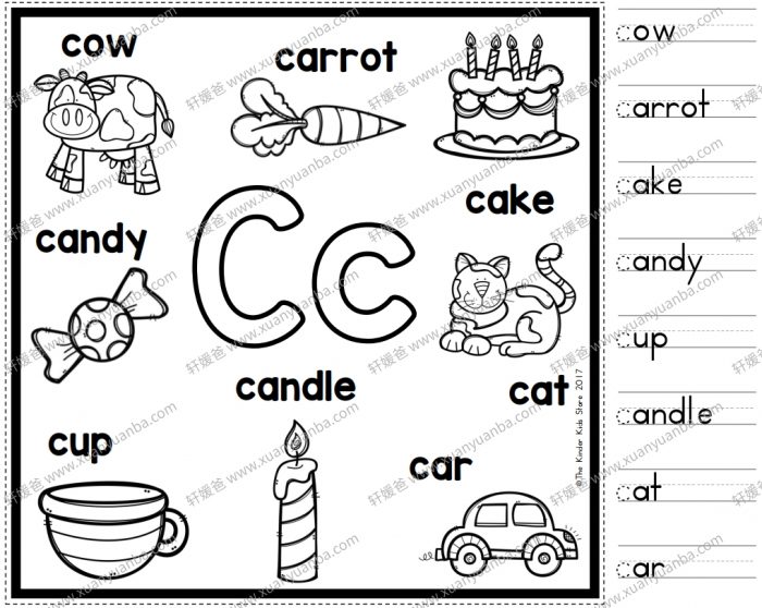 《Alphabet Anchor Chart 英文字母海报》ABC彩色单词描红黑白趣味涂色 PDF格式 百度网盘下载