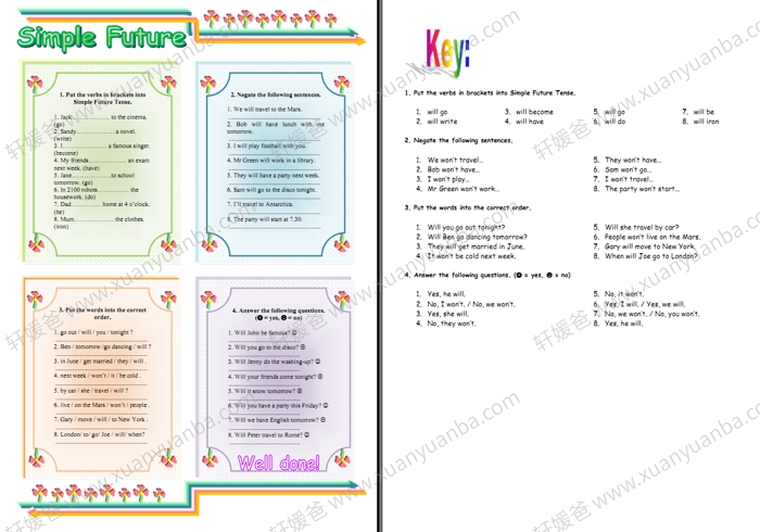《20份精选一般将来时语法专项作业纸》语法训练超清PDF 百度云网盘下载