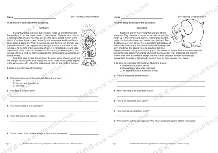《Reading Comprehension and Reading Skills G1-G6》阅读理解练习册附带答案 PDF百度云网盘下载
