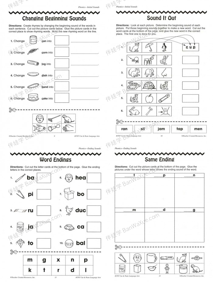 《Cut&Paste LanguageArts G1-3》英文词汇手工互动练习册PDF 百度云网盘下载