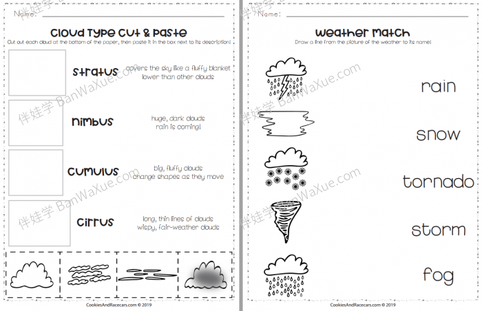 《Weather Worksheet》关于天气主题的英文练习纸合集8套PDF 百度云网盘下载