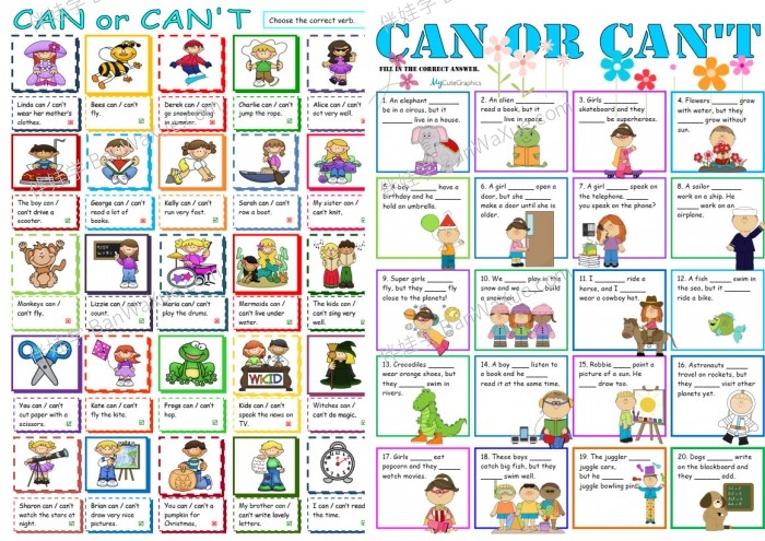 《Can worksheets》关于Can的用法语法专项练习纸9套PDF 百度网盘下载