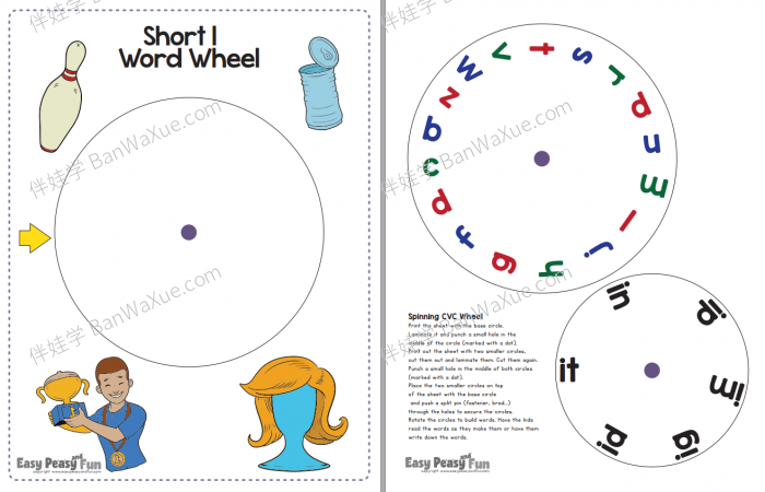 《CVC Word Families Wheel》 自然拼读转盘英语素材PDF 百度云网盘下载