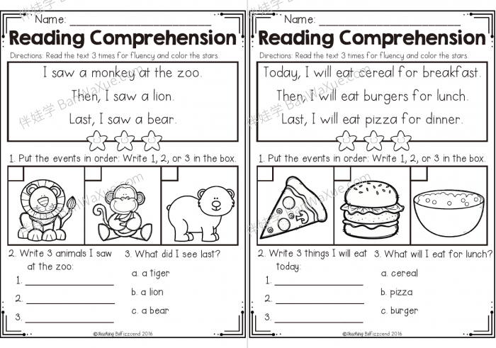 《Kindergarten Reading Comprehension》小学英文启蒙阅读理解练习册共三册PDF 百度云网盘下载