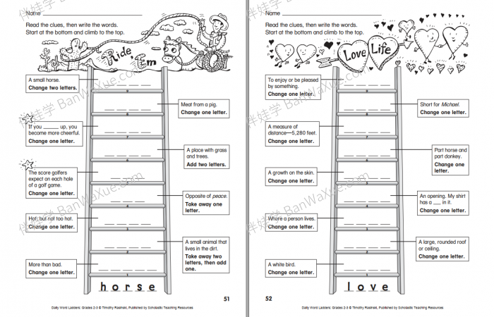 《Scholastic Daily Word Ladders》四册学乐爬梯词汇英文练习册PDF 百度云网盘下载
