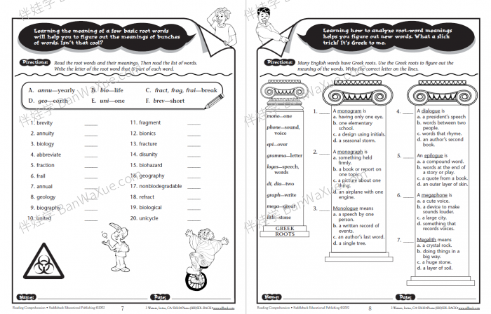 《Reading Comprehension Skills and Strategies Levels 3-8》小学阅读理解练习册3-8级
