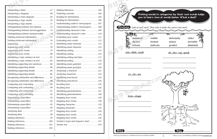 《Reading Comprehension Skills and Strategies Levels 3-8》小学阅读理解练习册3-8级