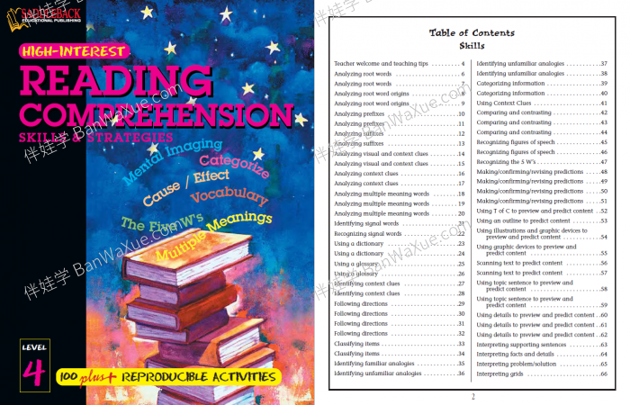 《Reading Comprehension Skills and Strategies Levels 3-8》小学阅读理解练习册3-8级