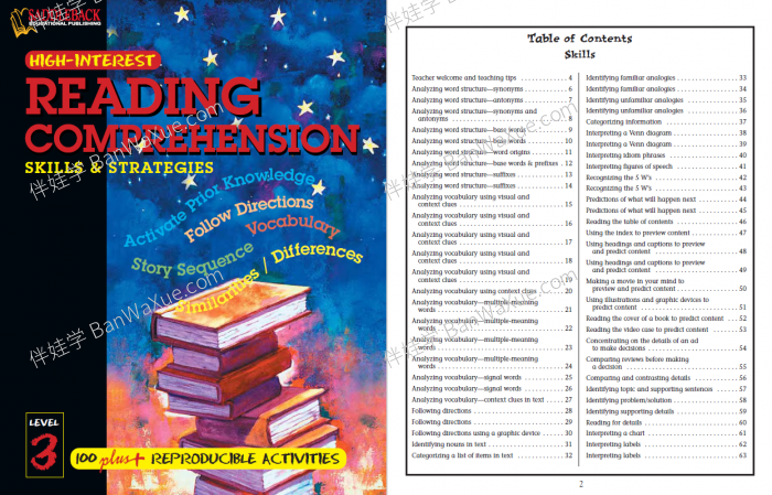 《Reading Comprehension Skills and Strategies Levels 3-8》小学阅读理解练习册3-8级