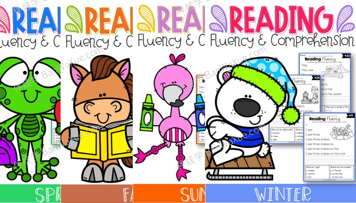 《Reading Fluency and Comprehension》小学四季阅读理解英文练习册4册 百度云网盘下载