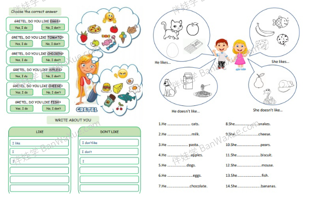 《喜欢/不喜欢 LIKES/DISLIKES》主题语法专项练习7份PDF 百度云网盘下载