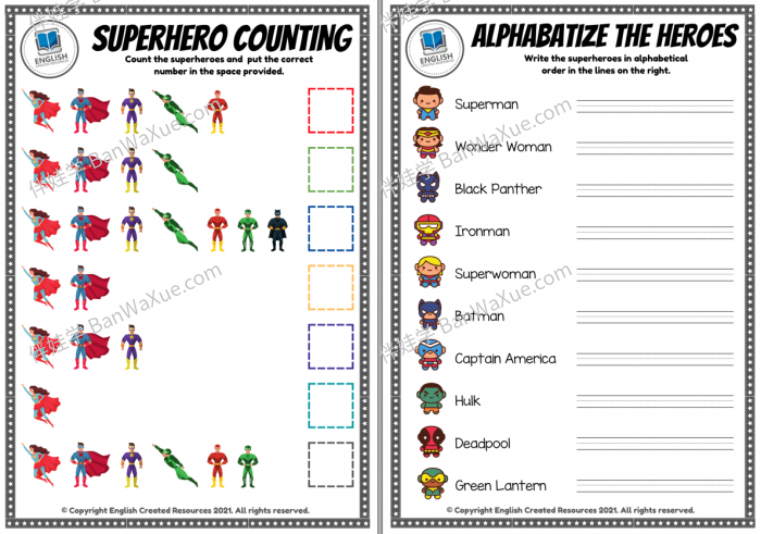 《超级英雄主题练习Super Kids》英文家庭作业纸 PDF 百度网盘下载