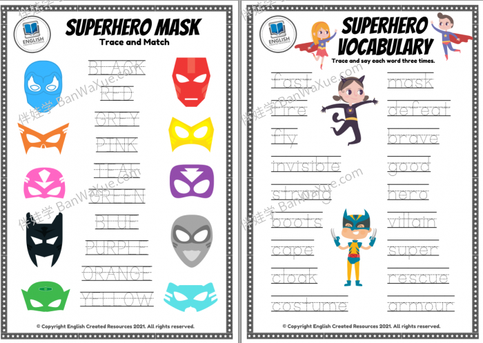 《超级英雄主题练习Super Kids》英文家庭作业纸 PDF 百度网盘下载