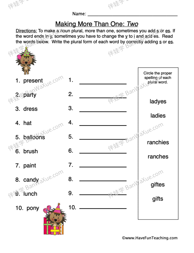 《复数名词游戏和练习》8份英文小学语法练习PDF 百度云网盘下载