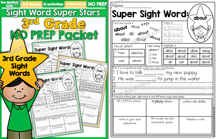 《Sight Words Super Stars 1-5册》高频词趣味涂色练习纸PDF 百度云网盘下载