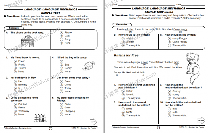 《Spectrum Test Practice G1-G6》美国小学英语测试系列练习册PDF 百度云网盘下载