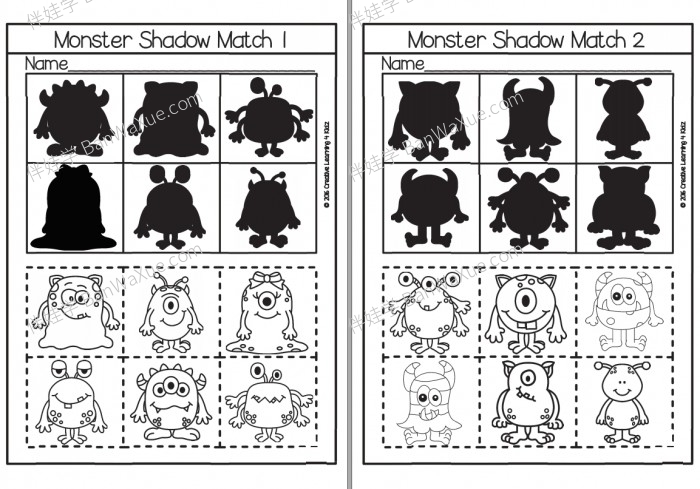 《Shadow Matching Cut & Paste》8个主题阴影配对视觉英文练习册PDF 百度云网盘下载