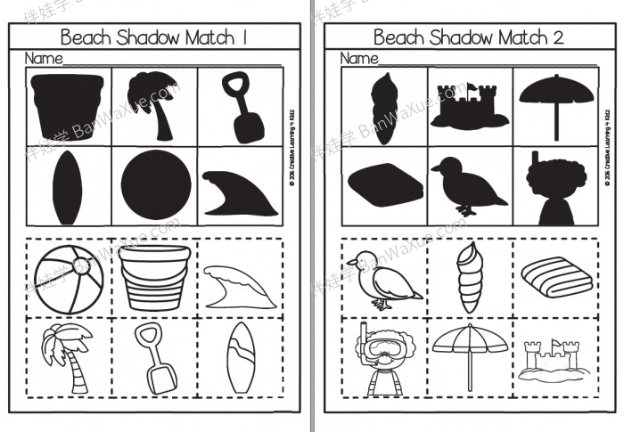 《Shadow Matching Cut & Paste》8个主题阴影配对视觉英文练习册PDF  百度云网盘下载