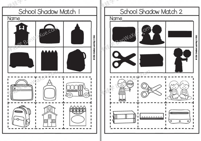 《Shadow Matching Cut & Paste》8个主题阴影配对视觉英文练习册PDF  百度云网盘下载