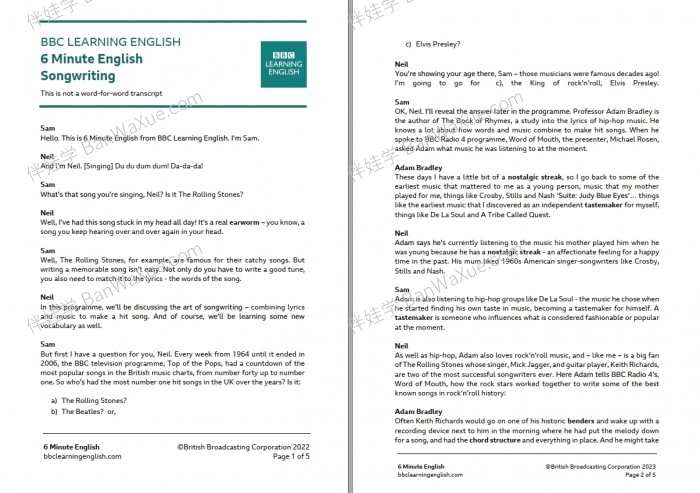 《BBC 6 minute-English 2023 合集》全年52期文本PDF+原版音频MP3英文听力练习 百度云网盘下载