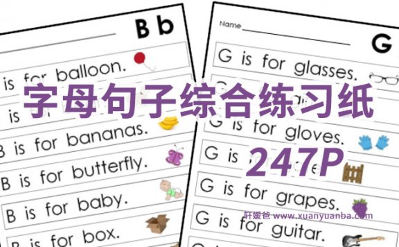 《Alphabet Sentences》TPT北美字母句子综合练习册PDF 百度云网盘下载