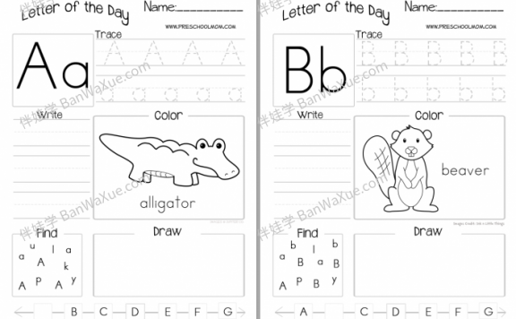 《字母书写练习纸 Letter of the Day Worksheet》26个英文字母练习PDF 百度云网盘下载