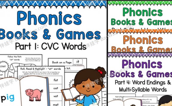 《Phonics Books & Games》自然拼读英文读本游戏练习4册PDF 百度云网盘下载