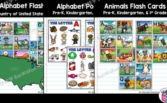 《Alphabet 字母海报涂色闪卡》3册英语主题闪卡PDF 百度云网盘下载