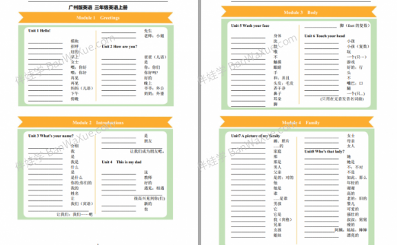 《广州版小学英语3-6年级单词汇总》单词默写填空PDF 百度网盘下载