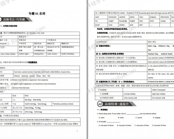 《中考语法高频考点提升训练》10套语法专项练习册含答案PDF+DOCX 百度云网盘下载