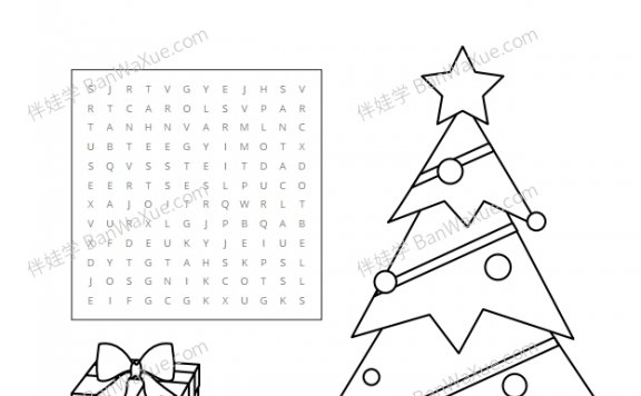 《圣诞主题找单词 Merry Christmas Word Search》涂色找英文单词线稿PDF 百度云网盘下载