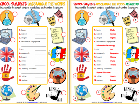 《SCHOOL SUBJECTS WORKSHEETS》学校主题英语练习纸PDF 百度云网盘下载