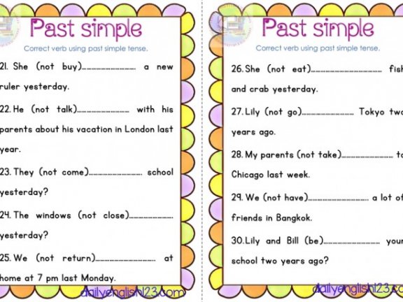 《简单过去时 Past simple worksheets》小学英语练习26页PDF 百度云网盘下载