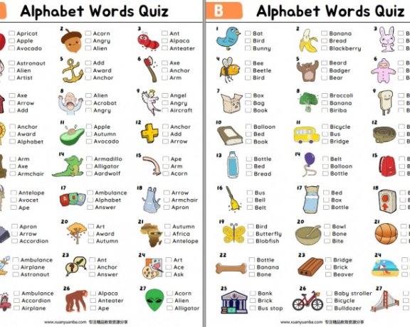 《26个英文字母趣味看图选择练习 Alphabet Words Picture Quiz 》英语启蒙英文练习册PDF 百度云网盘下载