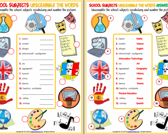 《SCHOOL SUBJECTS WORKSHEETS》学校主题英语练习纸PDF 百度云网盘下载