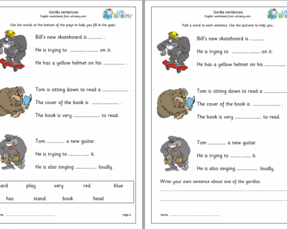 《填写丢失的单词 Gorlla missing words》趣味英语练习册6页PDF 百度云网盘下载