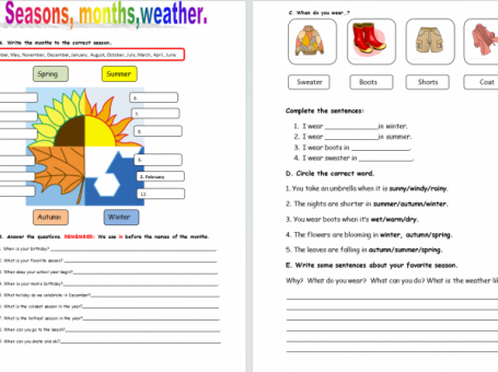 《Seasons 一年四季月份》小学英语四份Worksheet Word 百度云网盘下载